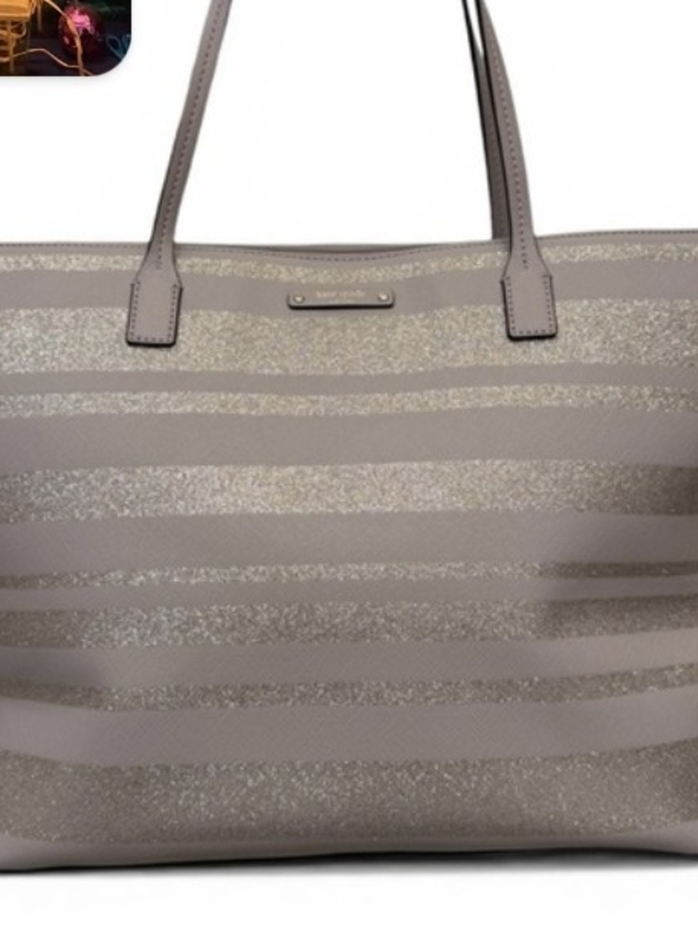 Kate Spade Gray Glitter Stripe Tote